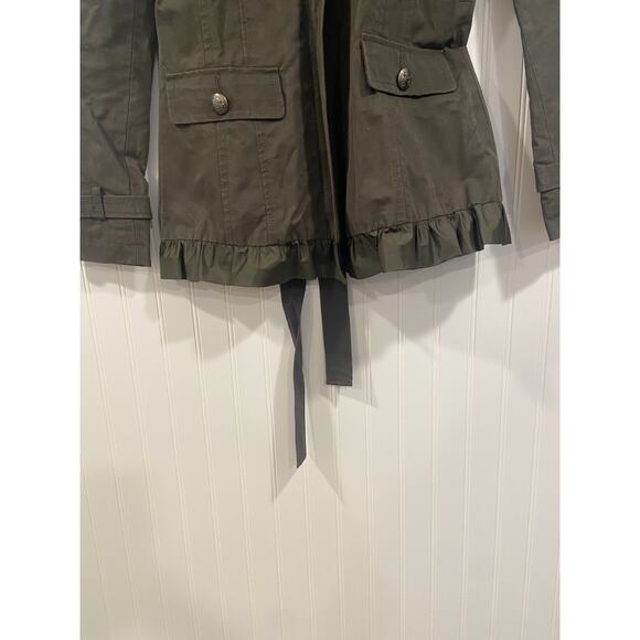 Banana Republic Trench Coat Jacket Women's M Green Ruffled Belted, Preppy - Picture 5 of 6